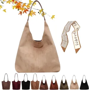 Suede Tote Bag for Women Brown Suede Hobo Bag leather Suede Slouchy Shoulder Handbag Fashion Retro Purse Satchel