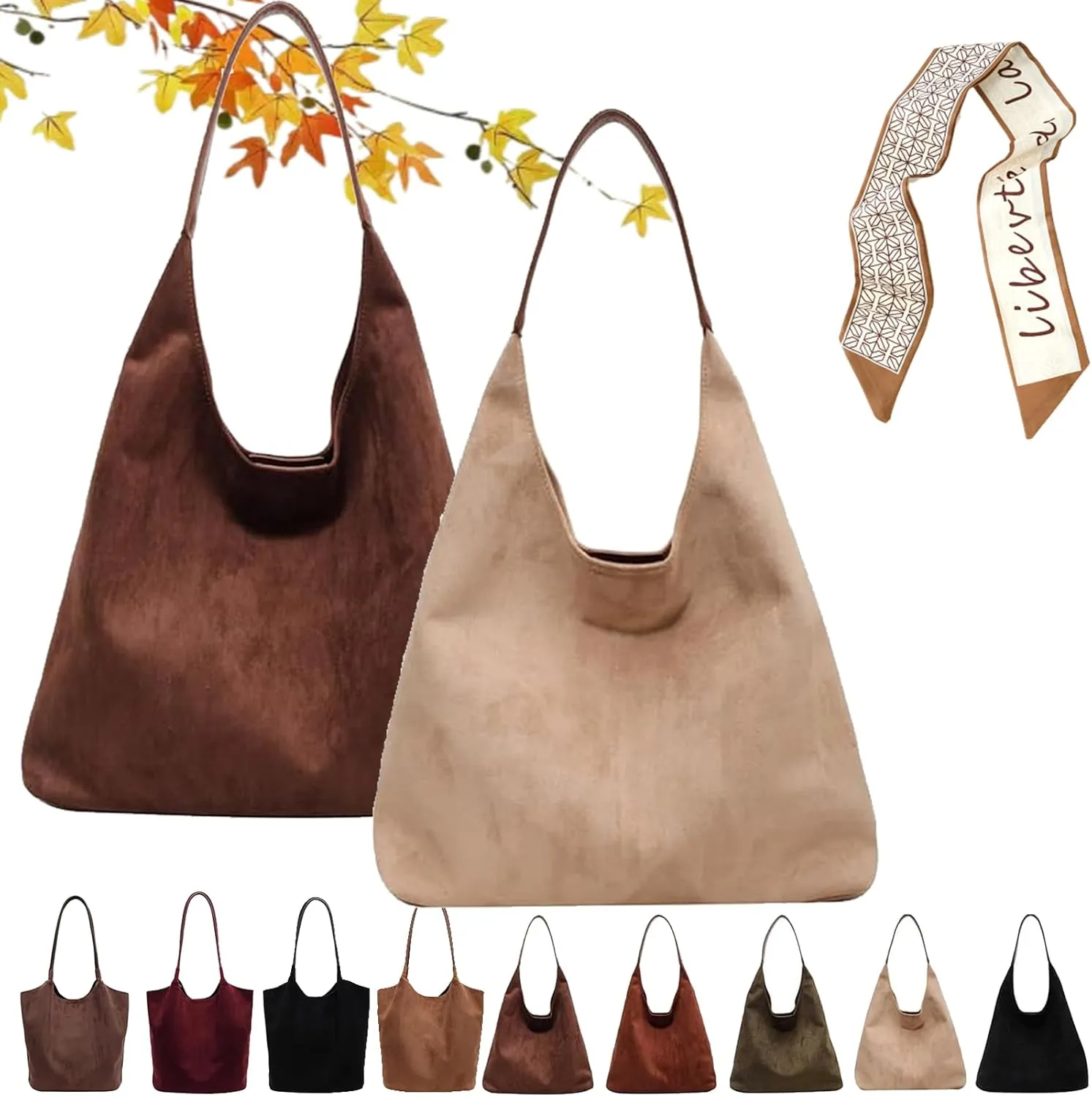 Suede Tote Bag for Women Brown Suede Hobo Bag leather Suede Slouchy Shoulder Handbag Fashion Retro Purse Satchel