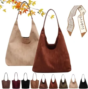 Suede Tote Bag for Women Brown Suede Hobo Bag leather Suede Slouchy Shoulder Handbag Fashion Retro Purse Satchel