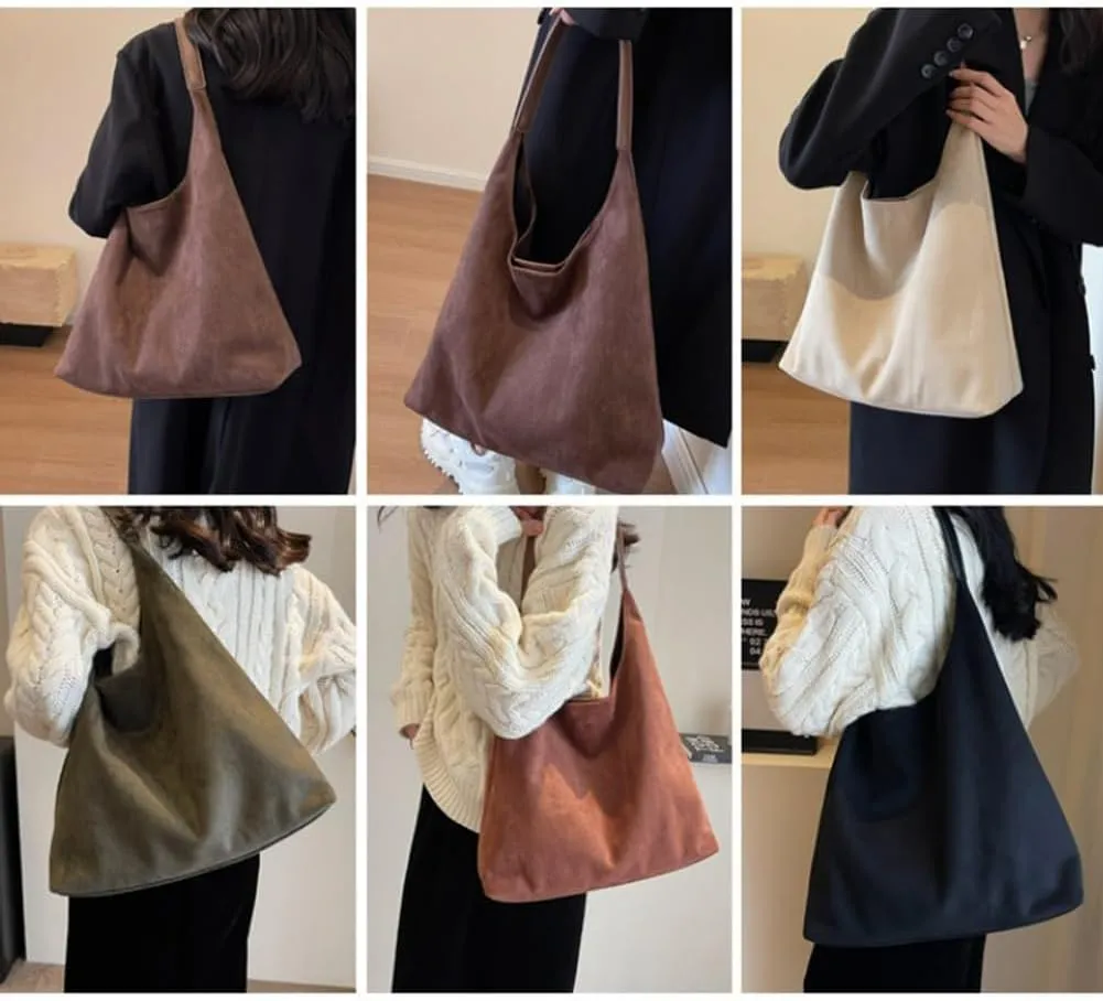 Suede Tote Bag for Women Brown Suede Hobo Bag leather Suede Slouchy Shoulder Handbag Fashion Retro Purse Satchel