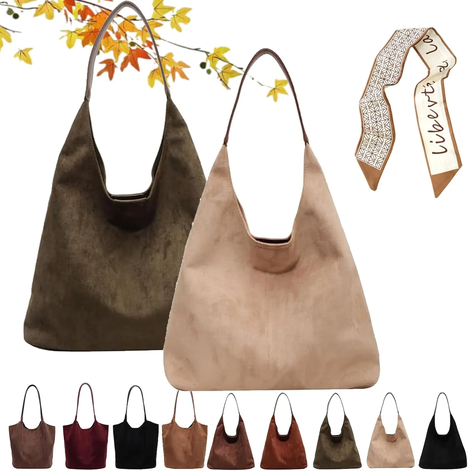Suede Tote Bag for Women Brown Suede Hobo Bag leather Suede Slouchy Shoulder Handbag Fashion Retro Purse Satchel