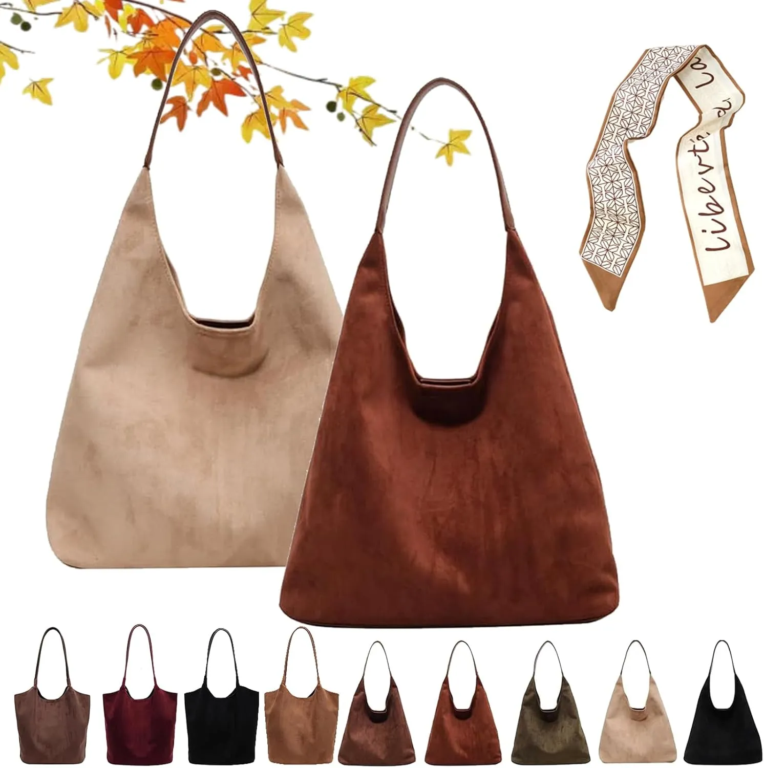 Suede Tote Bag for Women Brown Suede Hobo Bag leather Suede Slouchy Shoulder Handbag Fashion Retro Purse Satchel