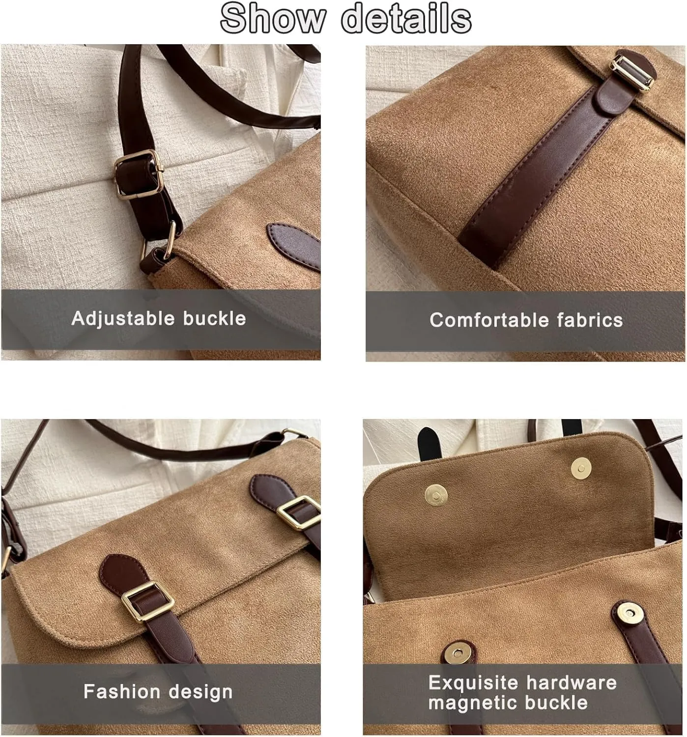 Suede Tote Bag For Women Frosted Leather Shoulder Bag Crossbody Satchel Bags With Magnetic Buckle