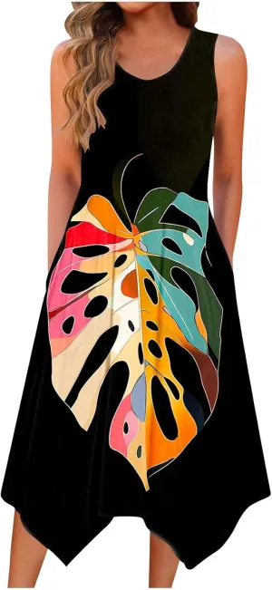 Summer Beach Dresses for Women 2025 Boho Floral Midi Tank Dress Sleeveless Flowy Sundress Resort Wear Vacation Outfits