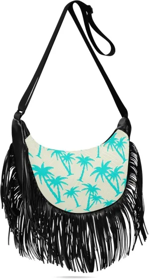 Summer Coconut Palm Trees Fringe Bag for Women Cross Body Bag Tassel Shoulder Bag Satchel