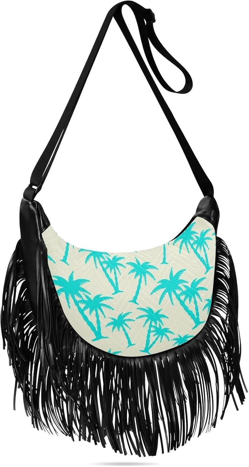 Summer Coconut Palm Trees Fringe Bag for Women Cross Body Bag Tassel Shoulder Bag Satchel