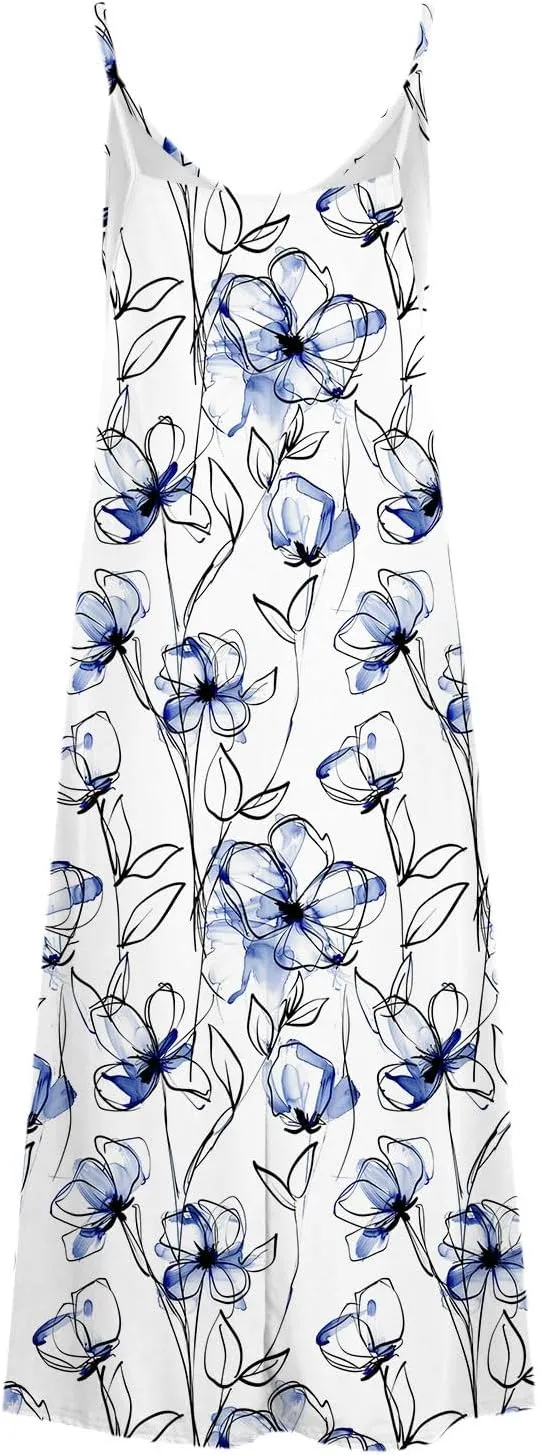 Summer Dresses for Women 2025 Beach Vacation Sexy Spaghetti Strap v Neck Sun Dress Flowy Maxi Long Sundresses Trendy