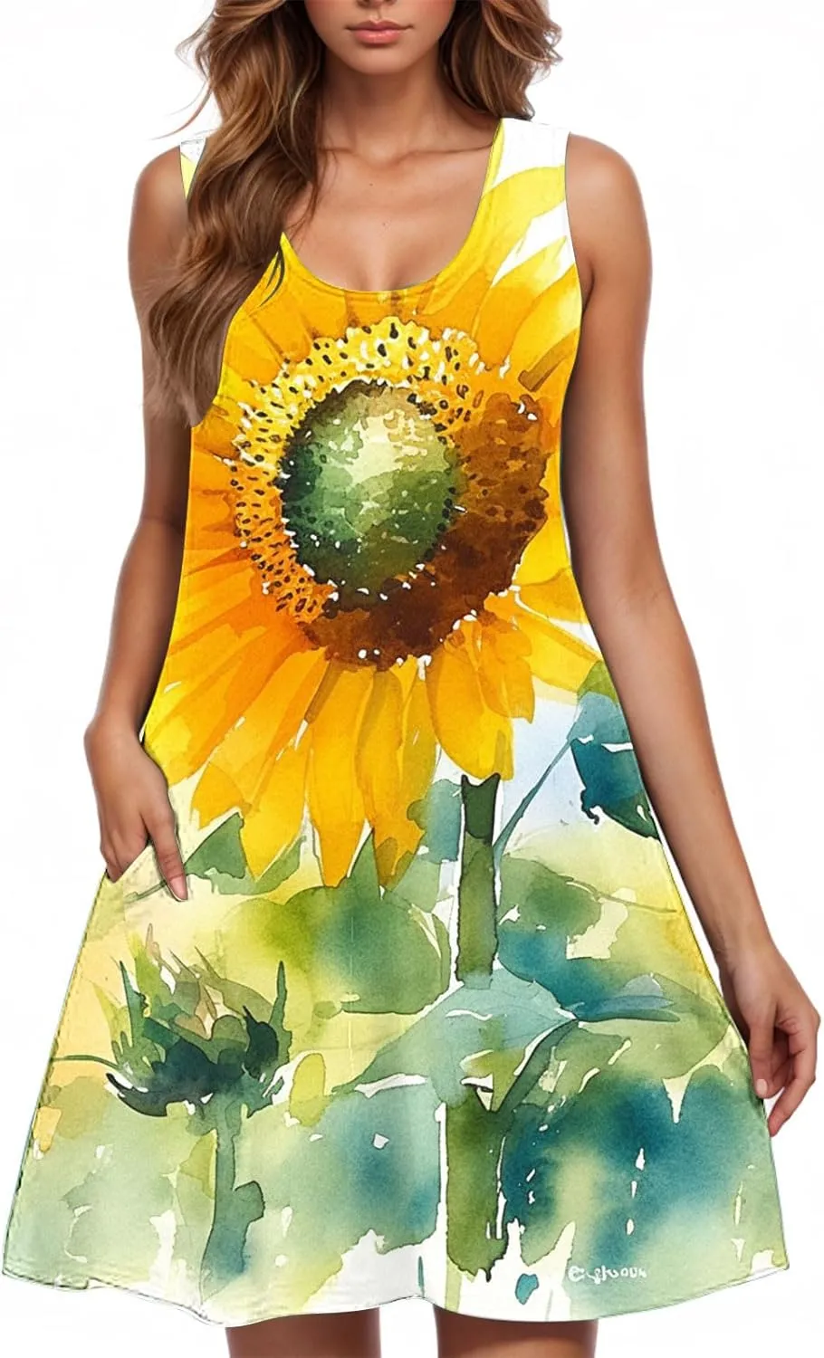 Summer Dresses for Women Sleevless Floral Midi Dress Ruffle Hem V Neck Dress Holiday Dresses for Women