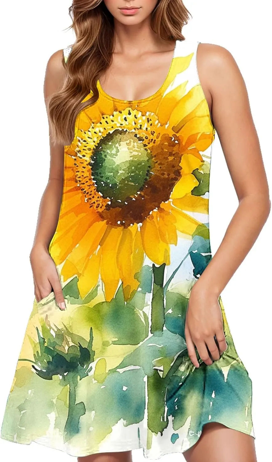 Summer Dresses for Women Sleevless Floral Midi Dress Ruffle Hem V Neck Dress Holiday Dresses for Women