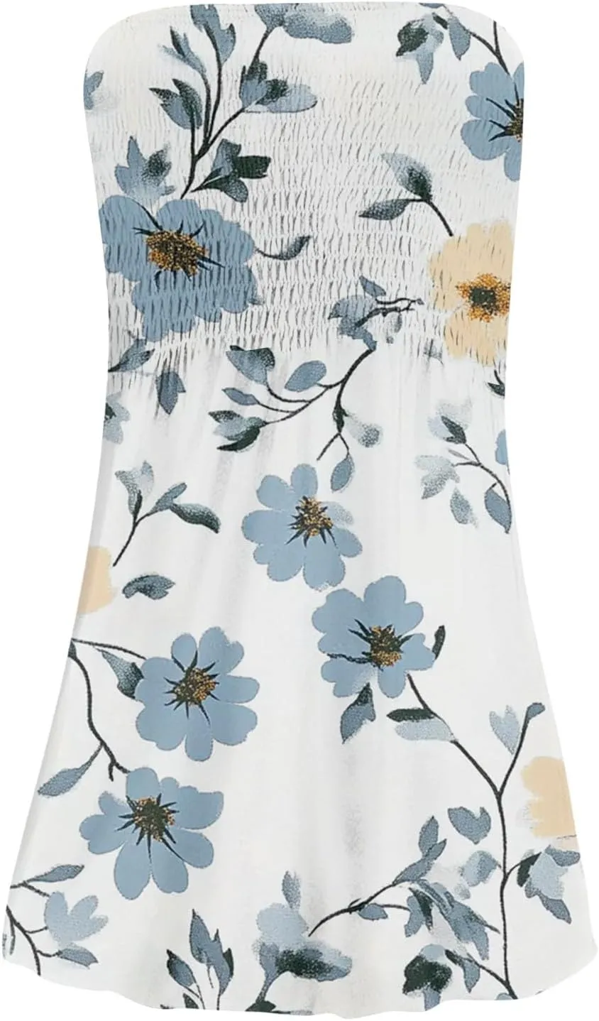 Summer Dresses for Women Strapless Boho Floral Mini Dress Casual Beach Cover Ups Tube Tops Sundress