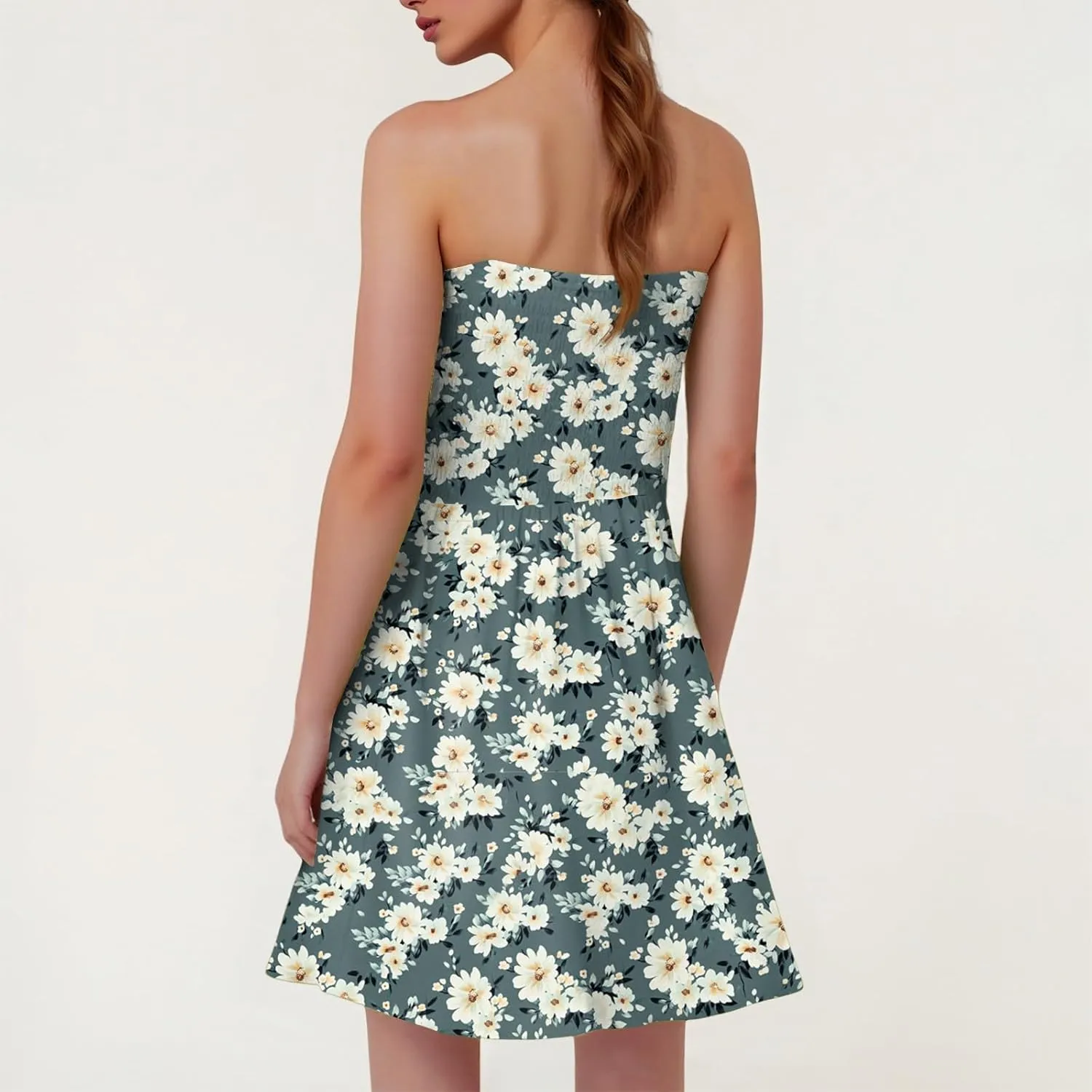 Summer Dresses for Women Strapless Boho Floral Mini Dress Casual Beach Cover Ups Tube Tops Sundress