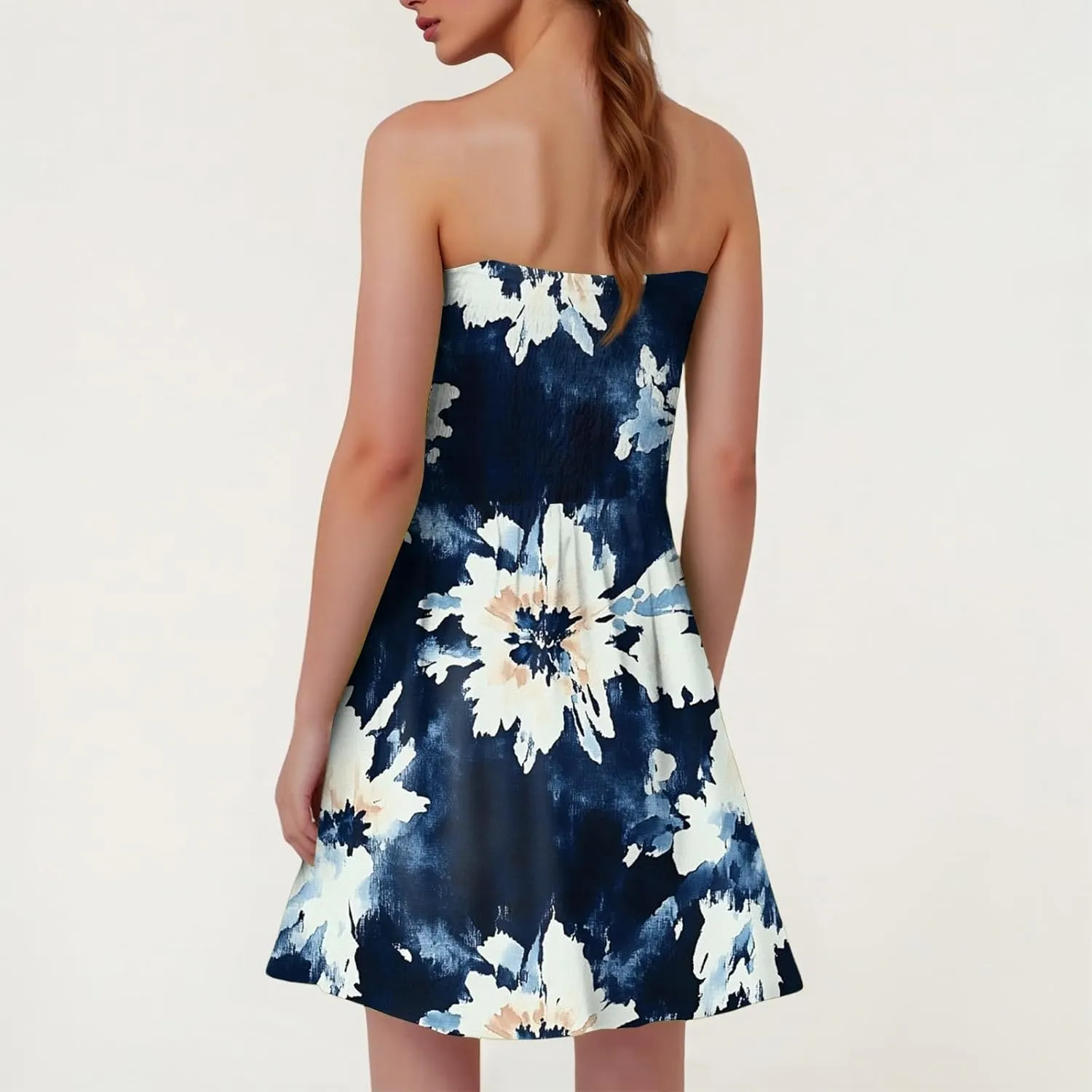 Summer Dresses for Women Strapless Boho Floral Mini Dress Casual Beach Cover Ups Tube Tops Sundress