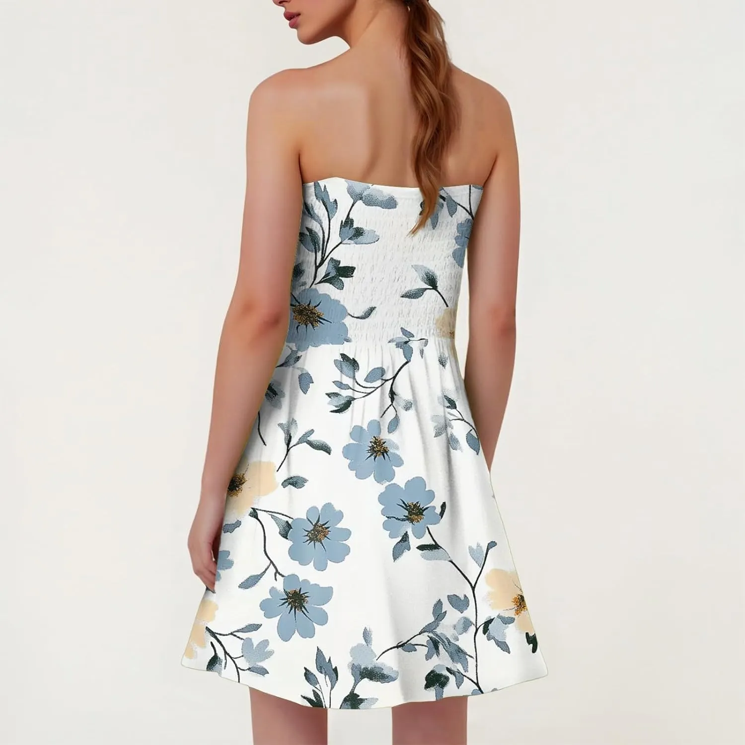 Summer Dresses for Women Strapless Boho Floral Mini Dress Casual Beach Cover Ups Tube Tops Sundress