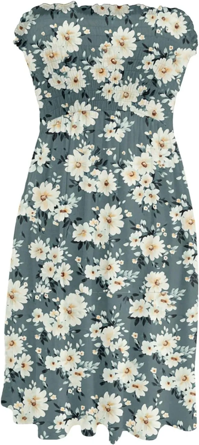 Summer Dresses for Women Strapless Boho Floral Mini Dress Casual Beach Cover Ups Tube Tops Sundress