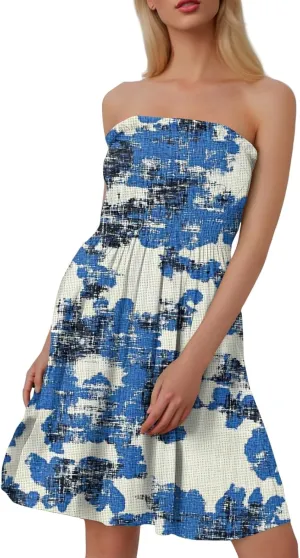 Summer Dresses for Women Strapless Boho Floral Mini Dress Casual Beach Cover Ups Tube Tops Sundress