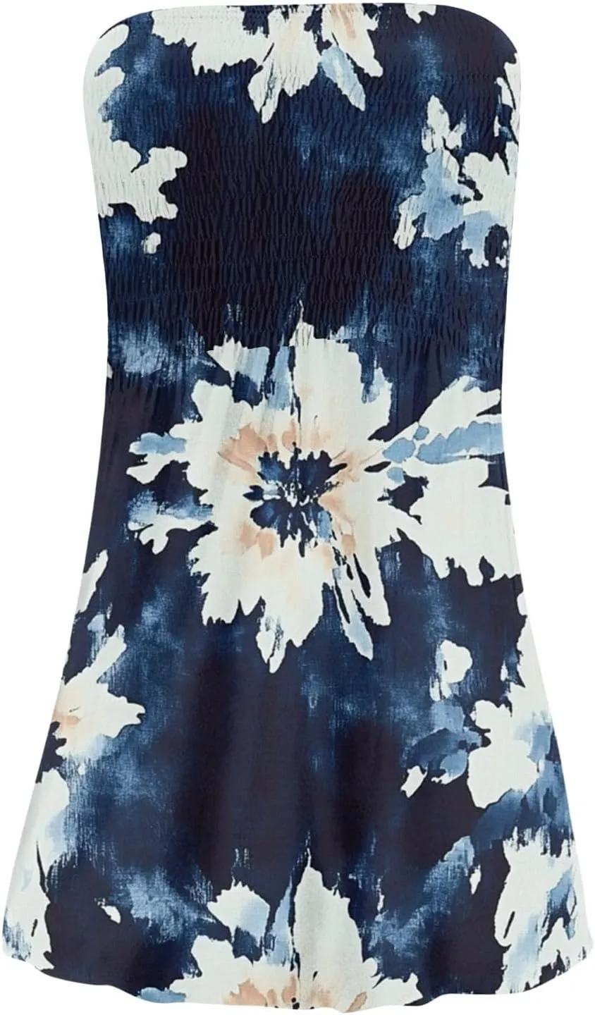 Summer Dresses for Women Strapless Boho Floral Mini Dress Casual Beach Cover Ups Tube Tops Sundress