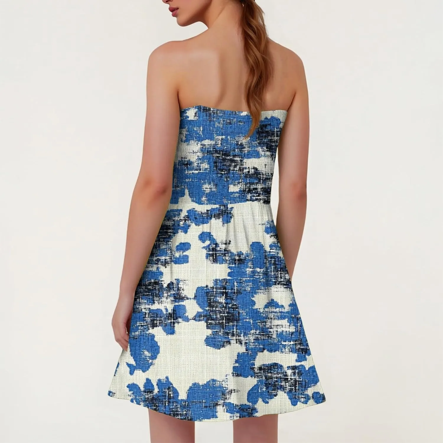 Summer Dresses for Women Strapless Boho Floral Mini Dress Casual Beach Cover Ups Tube Tops Sundress