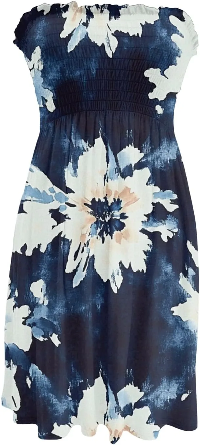 Summer Dresses for Women Strapless Boho Floral Mini Dress Casual Beach Cover Ups Tube Tops Sundress