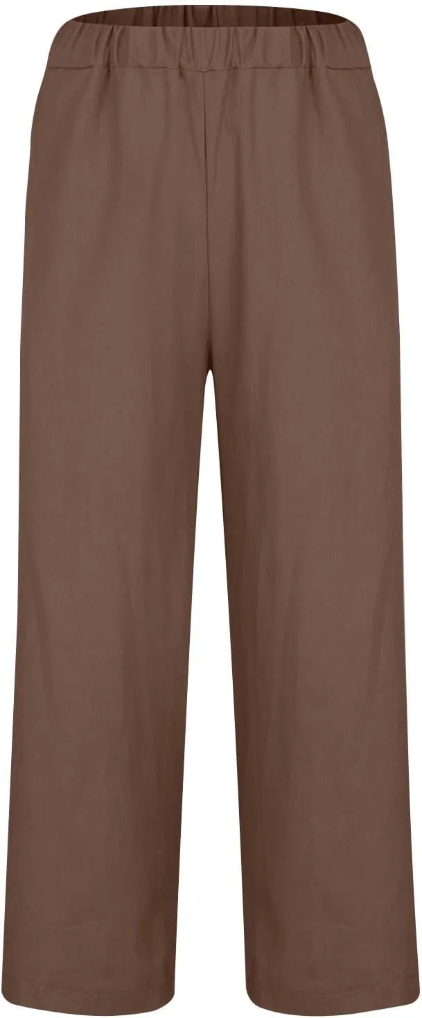 Summer Linen Pants for Men Plus Size Wide Leg lastic Waist Lounge Trousers with Pockets Solid Loose Lightweight Pant
