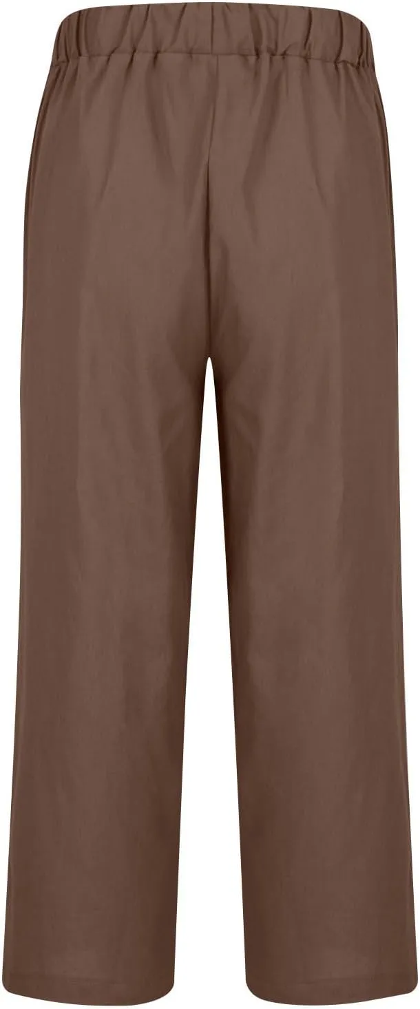 Summer Linen Pants for Men Plus Size Wide Leg lastic Waist Lounge Trousers with Pockets Solid Loose Lightweight Pant