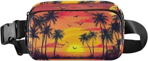 Sunset with Palm Trees Fanny Pack Compact Fashion Waist Bag with Adjustable Strap for Outdoors, Travel, and Sports