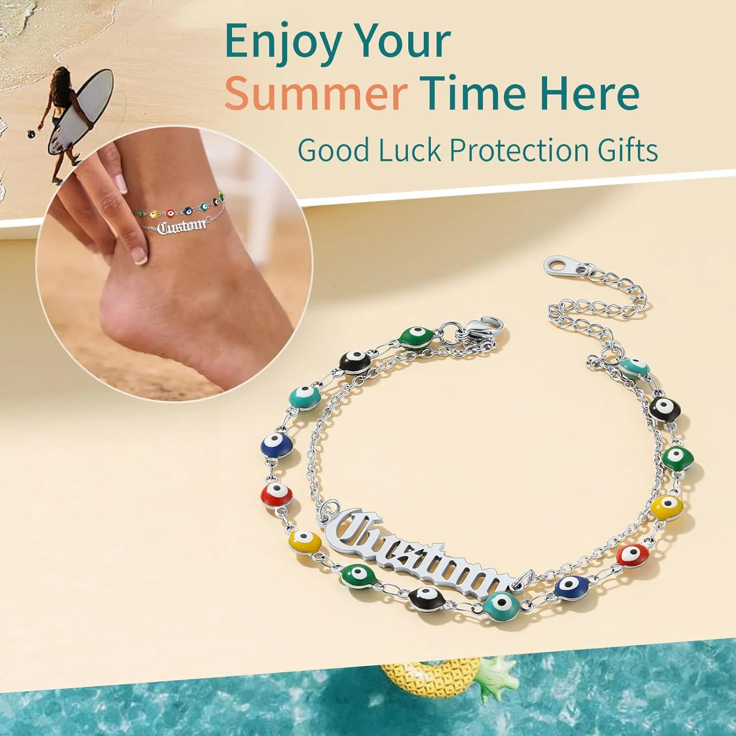 Supcare Evil Eye Anklets for Women,Cuban/Figaro/Mariner/Snake Chain Layered Ankle Bracelet Gifts (with Gift Packing)