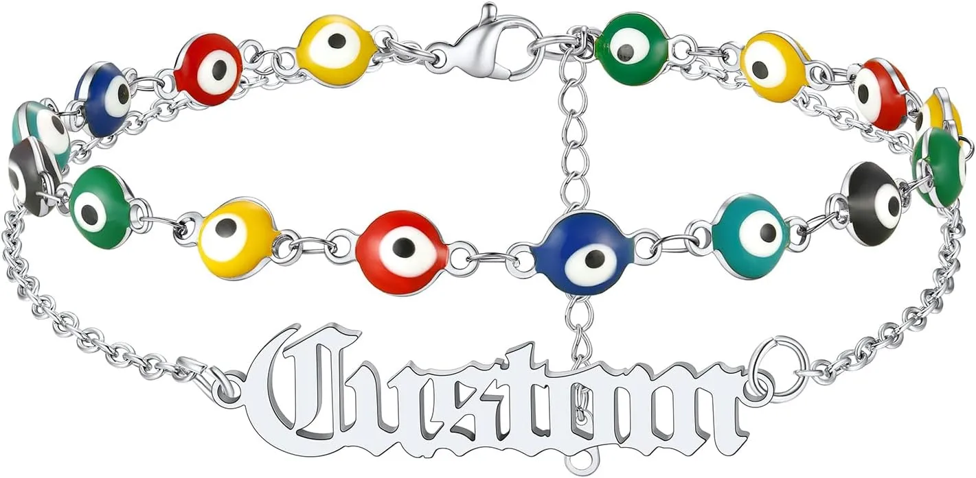 Supcare Evil Eye Anklets for Women,Cuban/Figaro/Mariner/Snake Chain Layered Ankle Bracelet Gifts (with Gift Packing)