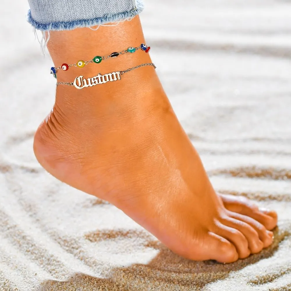 Supcare Evil Eye Anklets for Women,Cuban/Figaro/Mariner/Snake Chain Layered Ankle Bracelet Gifts (with Gift Packing)
