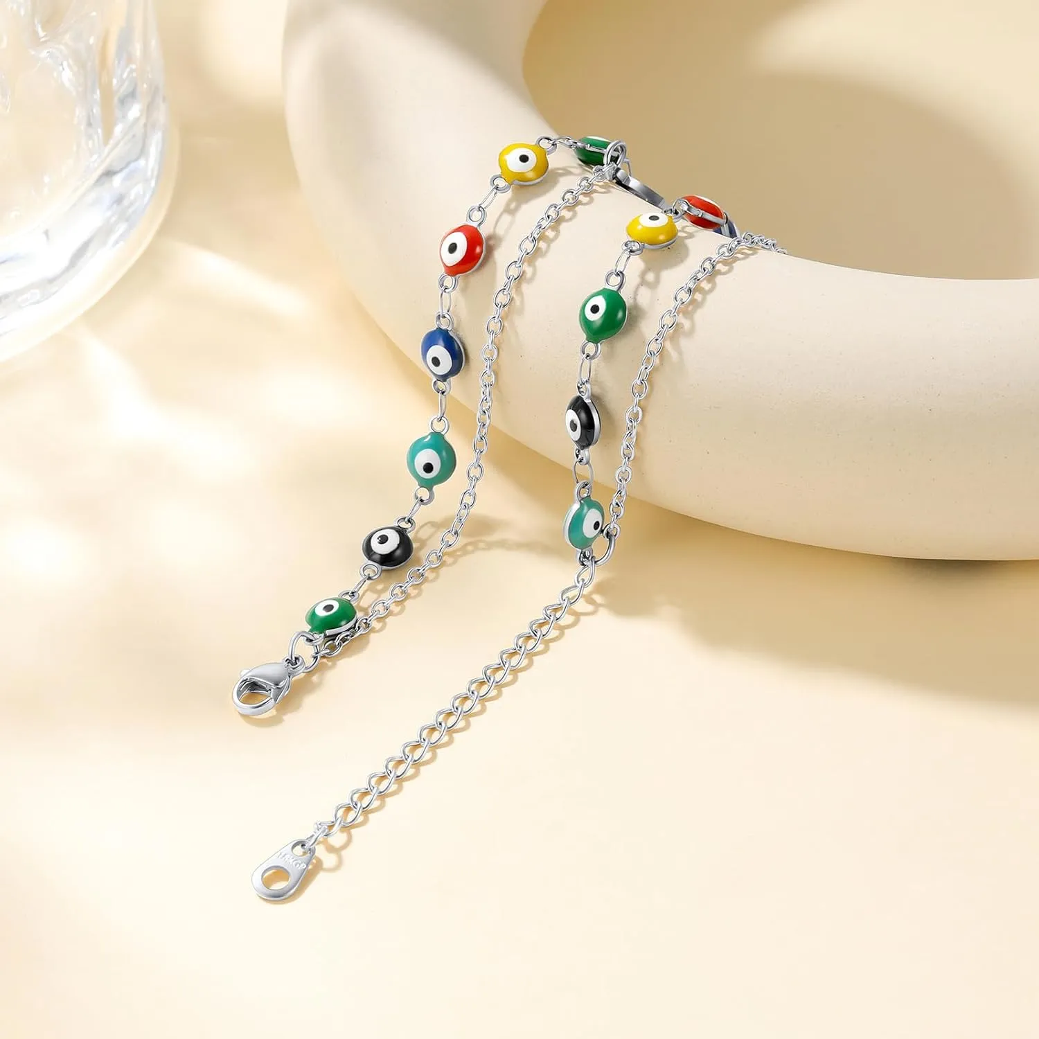 Supcare Evil Eye Anklets for Women,Cuban/Figaro/Mariner/Snake Chain Layered Ankle Bracelet Gifts (with Gift Packing)