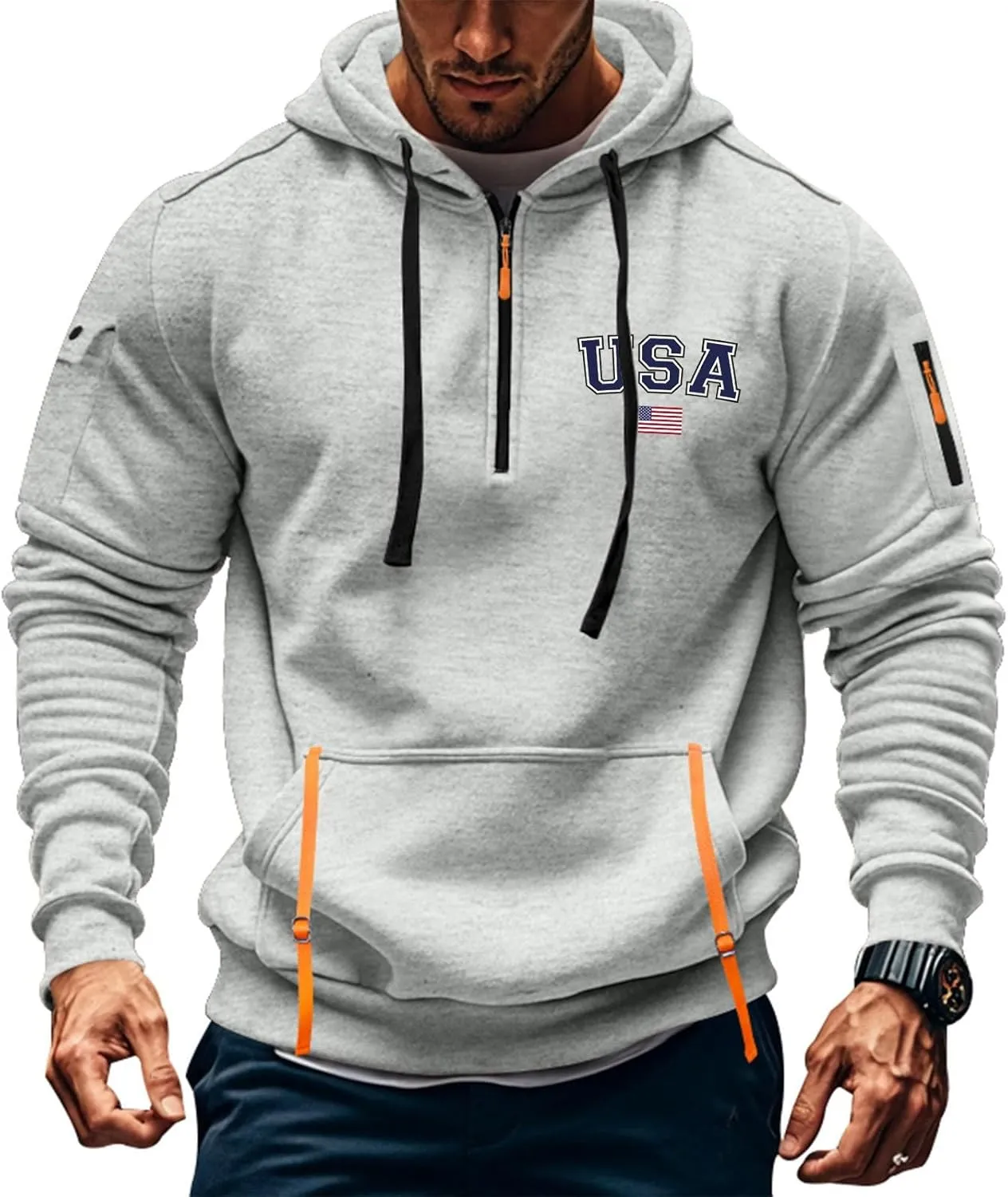 Sweatshirt Men 1/4 Zip Running Athletic Cool Drawstring Hoodies for Men Basic Stylish Sweatshirt with Pockets