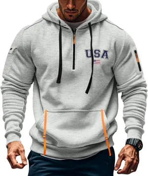 Sweatshirt Men 1/4 Zip Running Athletic Cool Drawstring Hoodies for Men Basic Stylish Sweatshirt with Pockets