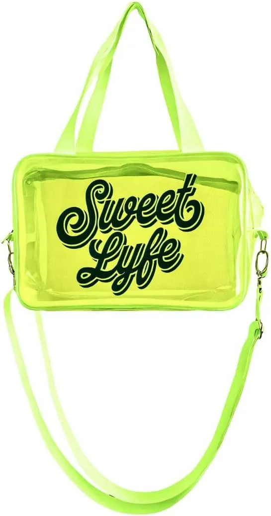 SWEET LYFE Clear Cosmetic Bag with Bright Design, 10x6.7x3.93 inches, Clear Tote Bag (Light Green)