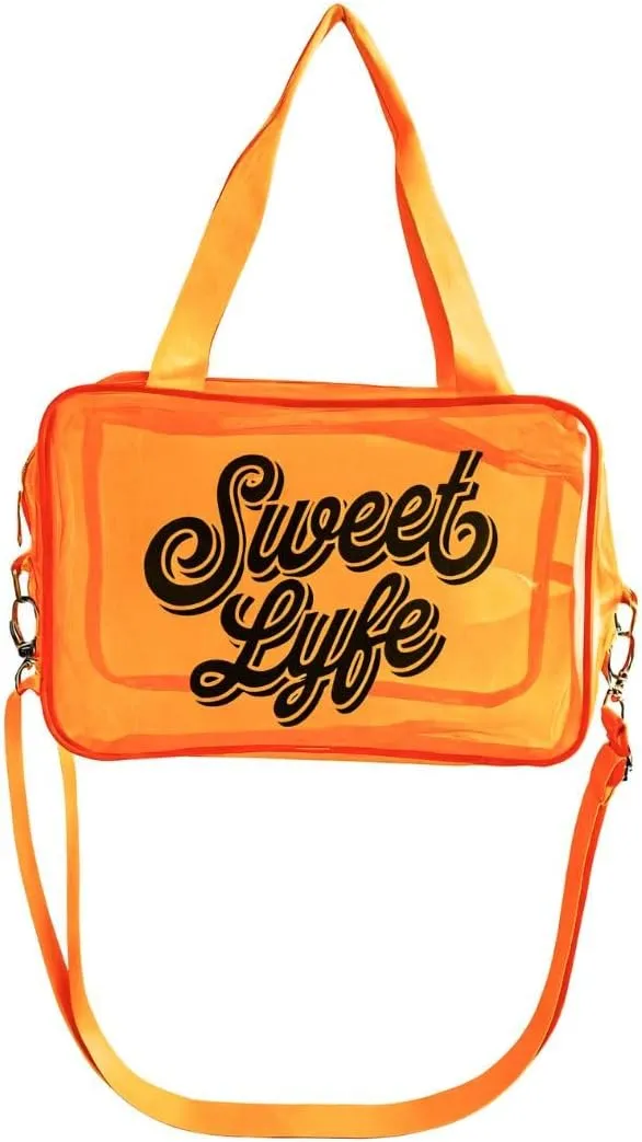 SWEET LYFE Clear Cosmetic Bag with Bright Design, 10x6.7x3.93 inches, Clear Tote Bag (Orange)