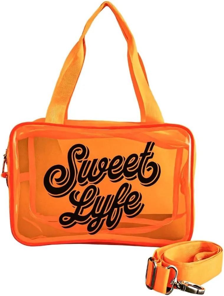 SWEET LYFE Clear Cosmetic Bag with Bright Design, 10x6.7x3.93 inches, Clear Tote Bag (Orange)