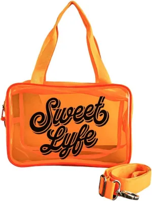 SWEET LYFE Clear Cosmetic Bag with Bright Design, 10x6.7x3.93 inches, Clear Tote Bag (Orange)