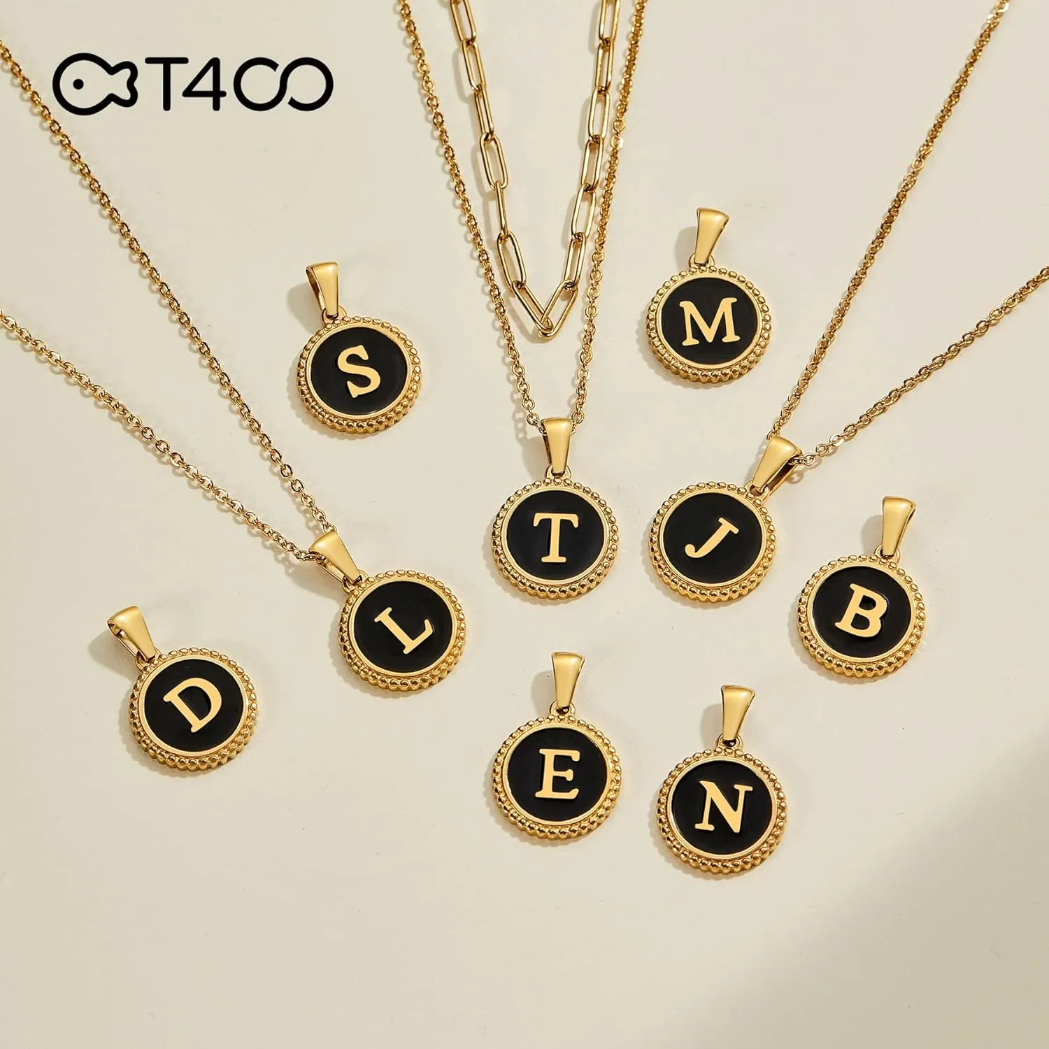 T400 Layered Gold Initial Necklaces for Women Paperclip Chain Letter Pendant Chokers Jewelry