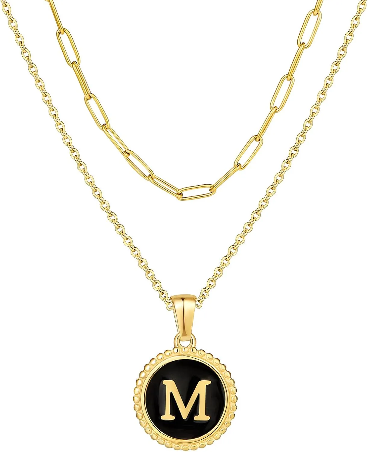 T400 Layered Gold Initial Necklaces for Women Paperclip Chain Letter Pendant Chokers Jewelry