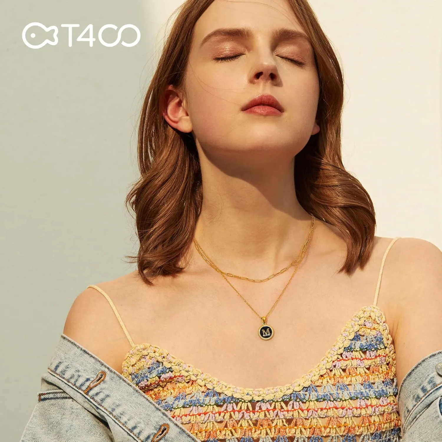 T400 Layered Gold Initial Necklaces for Women Paperclip Chain Letter Pendant Chokers Jewelry