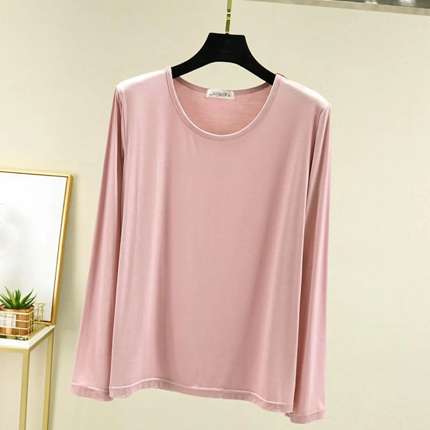 TANGNADE Women's Long Sleeve Sleep T-Shirt Crew Neck Pajama Tops Nightwear Comfy Shirts Trendy Fashion Lounge Clothes