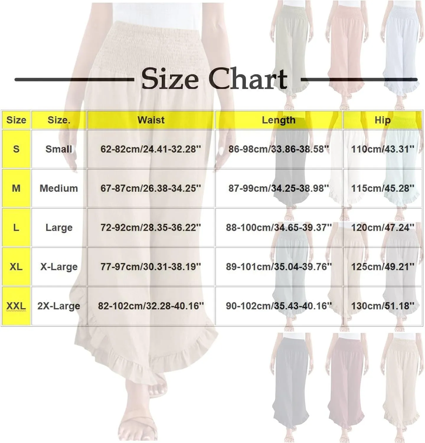 TARIENDY Palazzo Pants for Women Dressy Casual Summer Smocked Waist Trousers Ruffle Hem Wide Leg Boho Flowy Beach Outfits