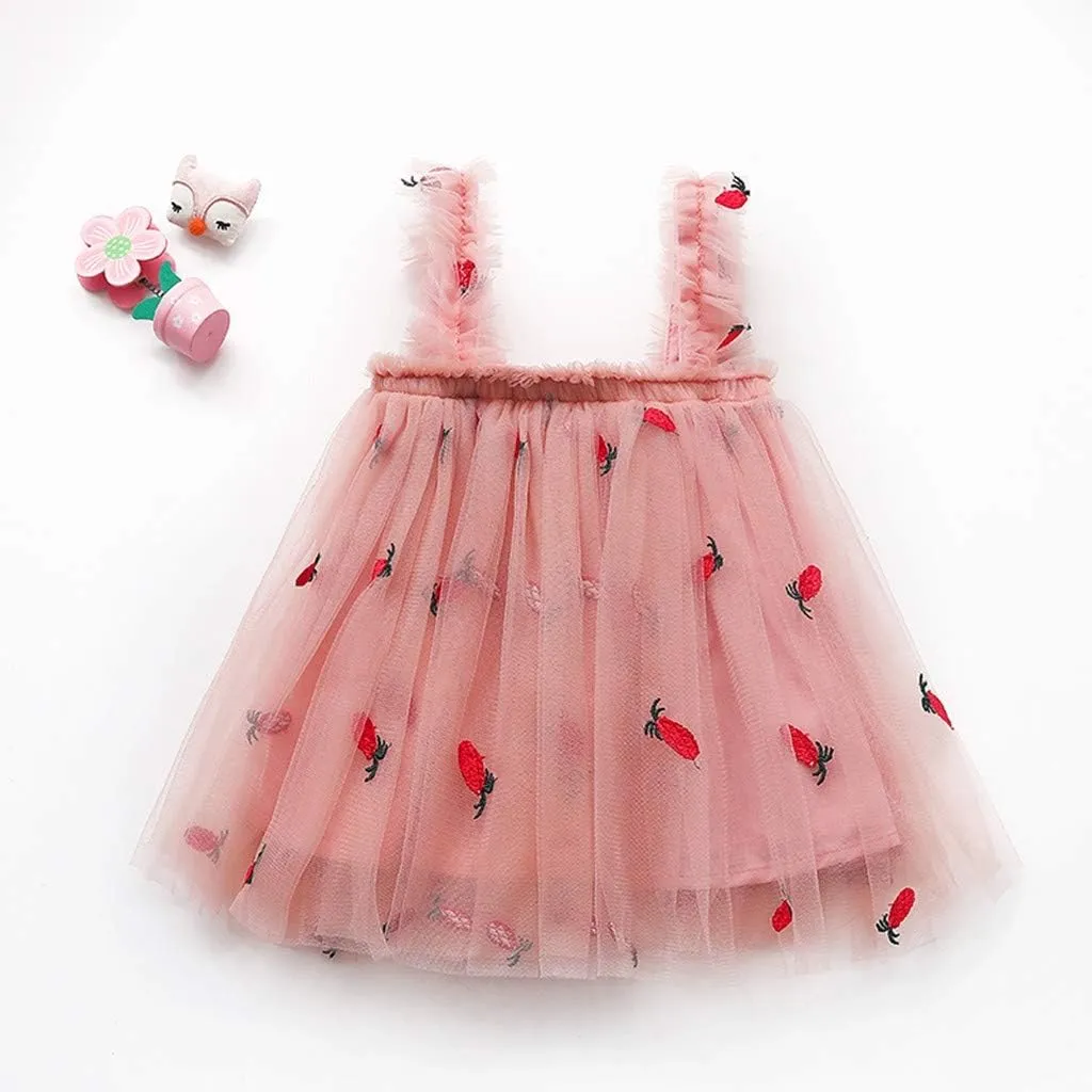 Toddler Baby Girl Tutu Dress Floral Print Tulle Dress Little Girl Sleeveless Princess Dresses with Flower Headband
