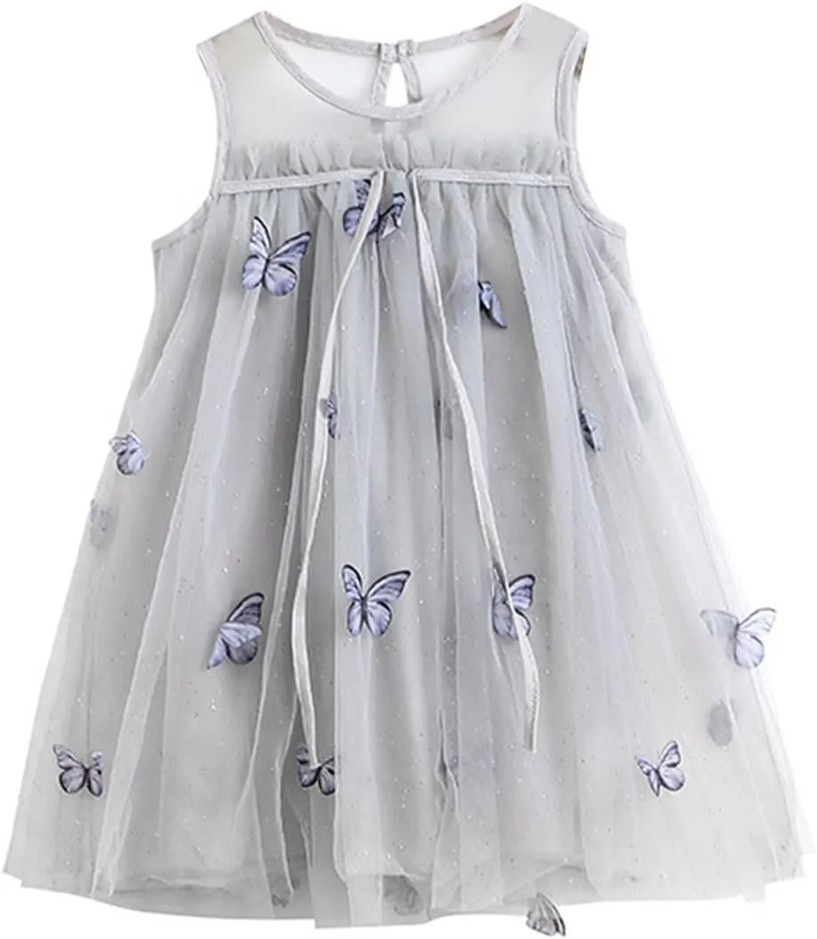 Toddler Baby Girl Tutu Dress Floral Print Tulle Dress Little Girl Sleeveless Princess Dresses with Flower Headband