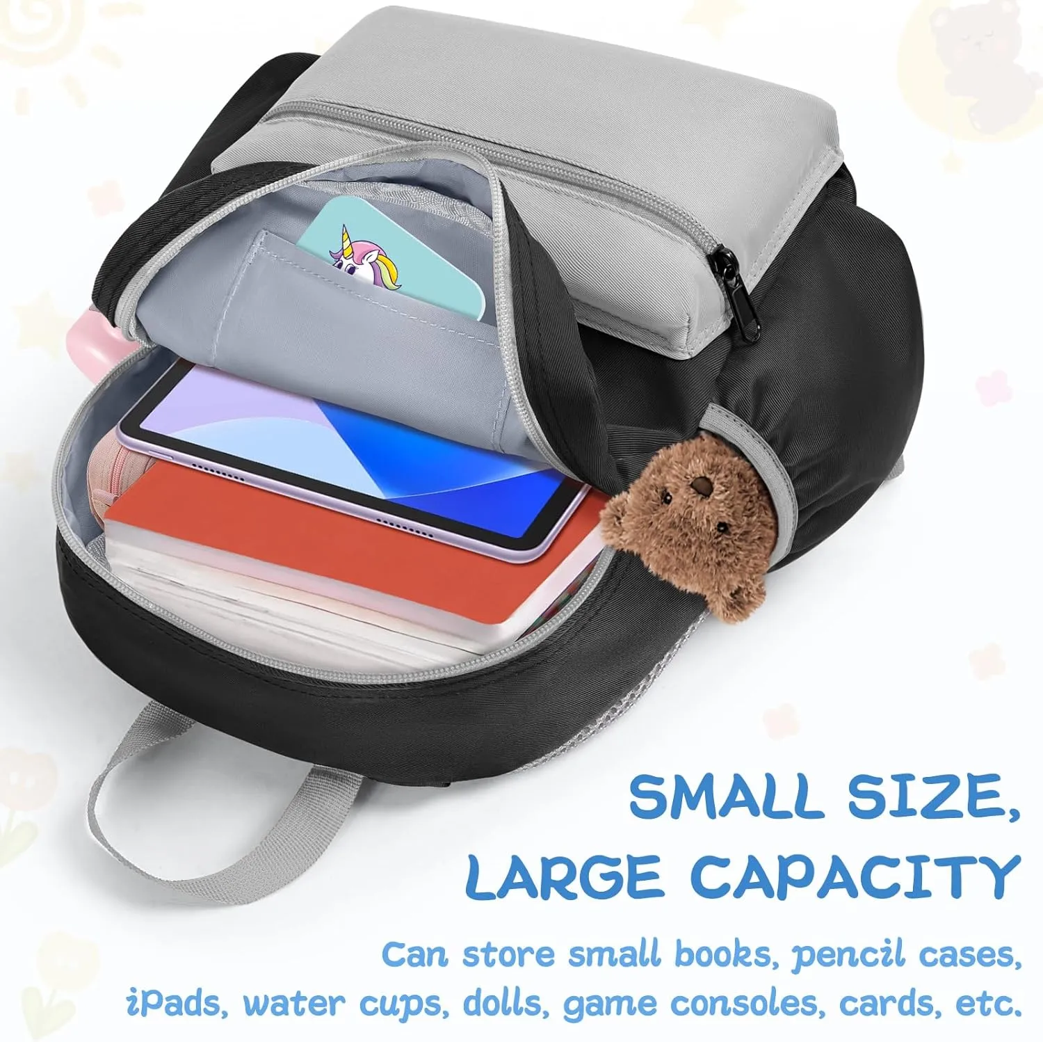 Toddler Backpack For Boys Girls 2-5, Preschool Kindergarten Backpack, Preschool Mini Backpacks For School & Travel, Black Grey