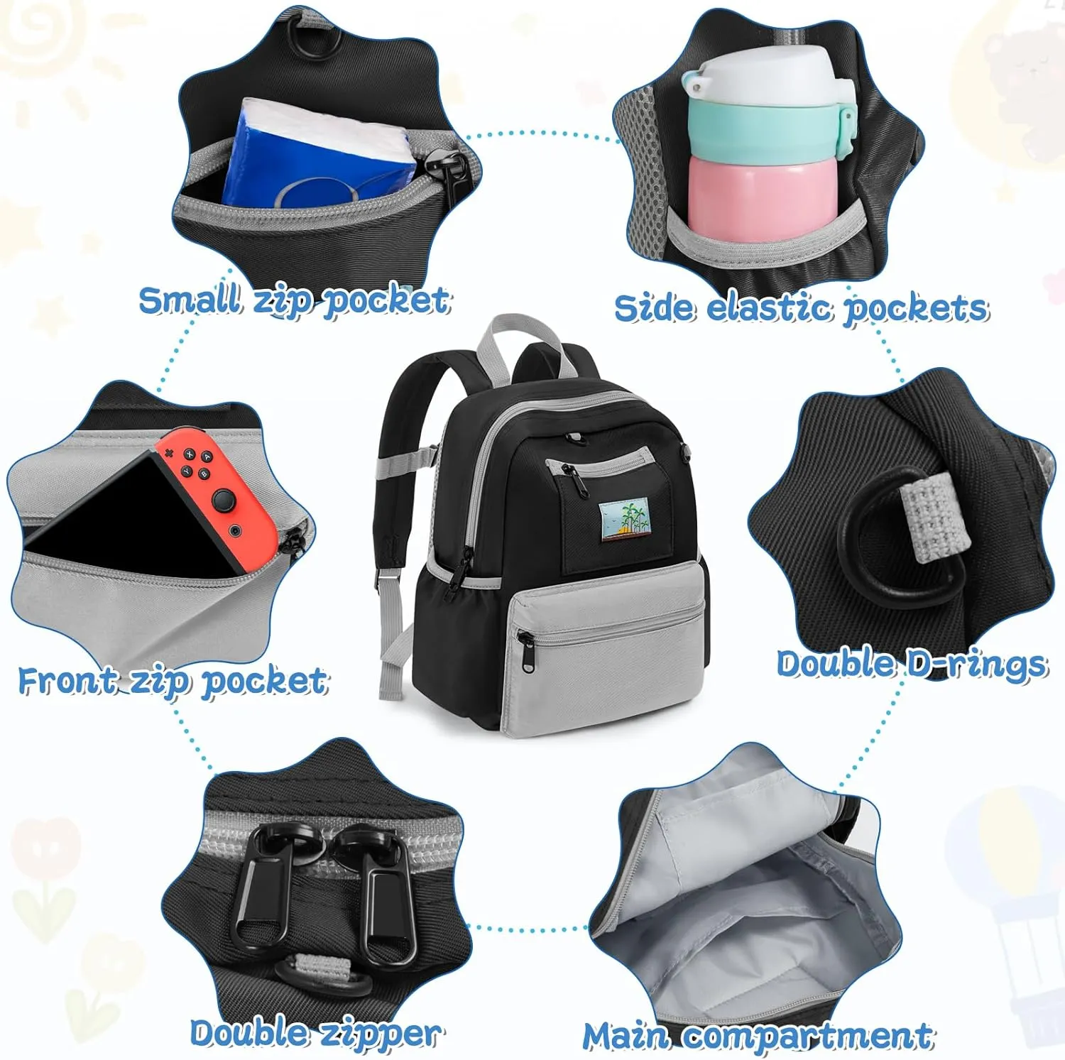 Toddler Backpack For Boys Girls 2-5, Preschool Kindergarten Backpack, Preschool Mini Backpacks For School & Travel, Black Grey