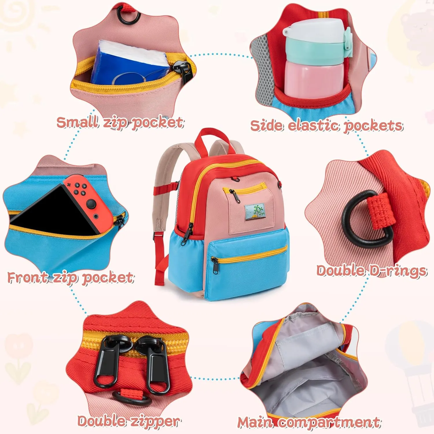 Toddler Backpack For Boys Girls 2-5, Preschool Kindergarten Backpack, Preschool Mini Backpacks For School & Travel, Pink Blue