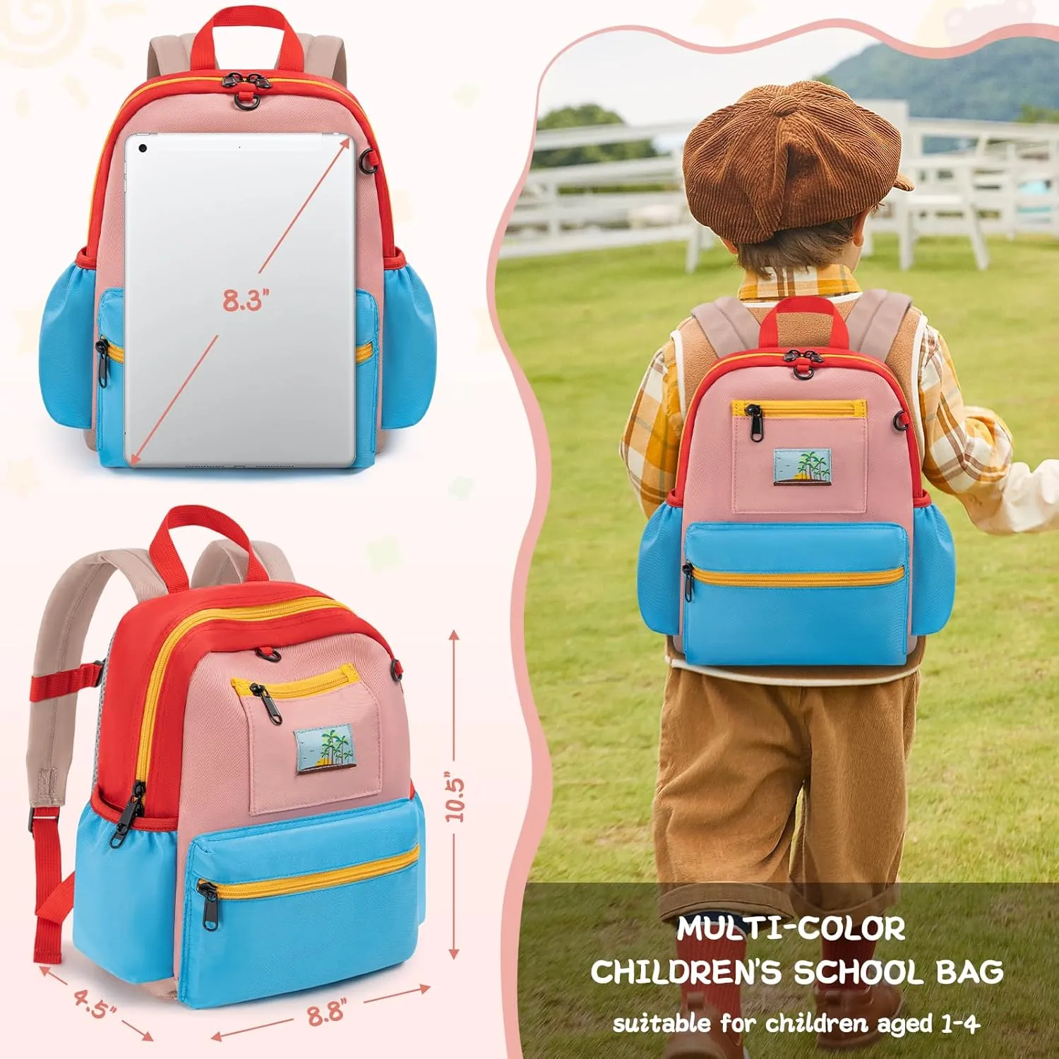 Toddler Backpack For Boys Girls 2-5, Preschool Kindergarten Backpack, Preschool Mini Backpacks For School & Travel, Pink Blue