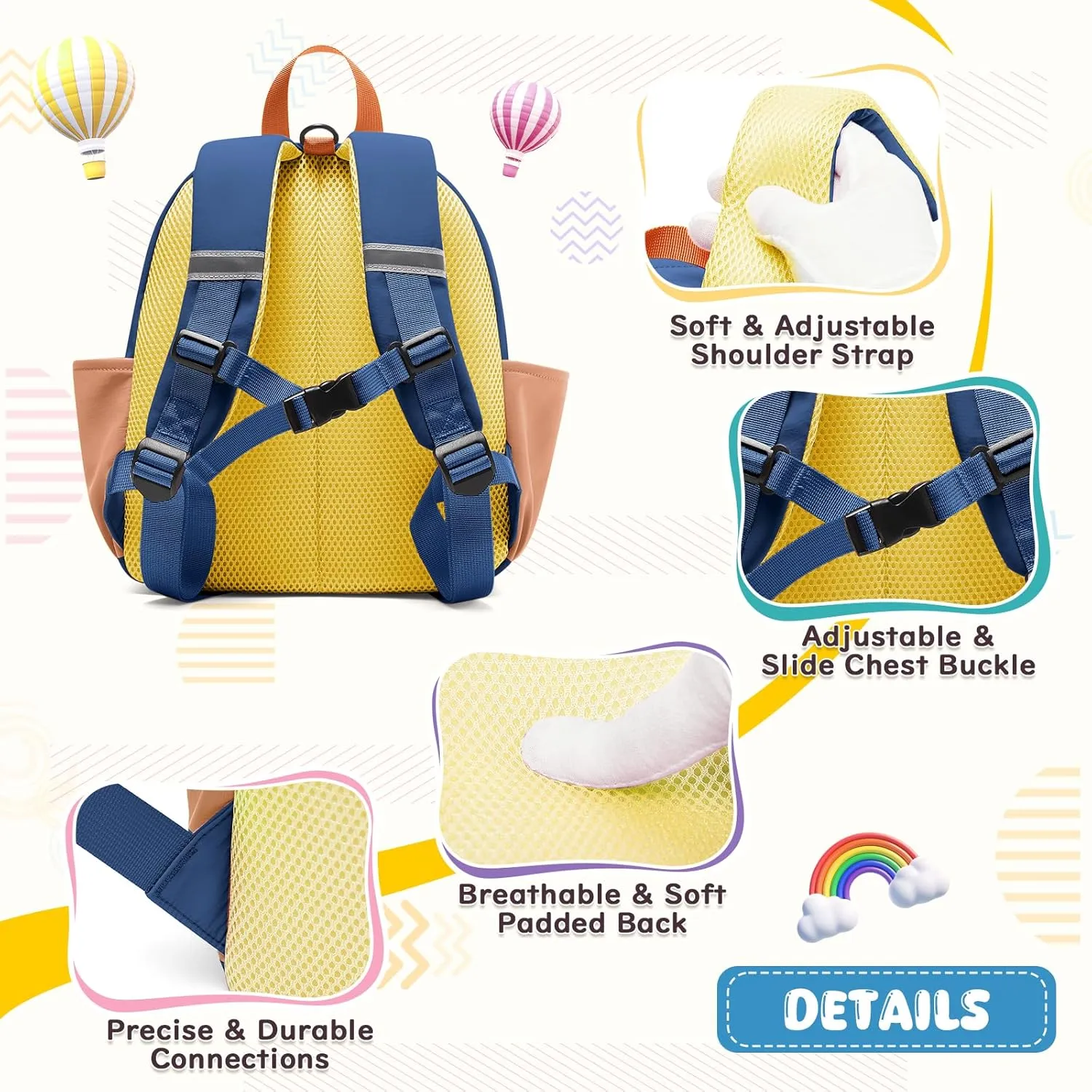 Toddler Backpack for Boys Girls, Small Kids Backpack for School, Preschool Kindergarten Backpack, Toddler Mini Bookbag Travel Daypack Yellow Blue