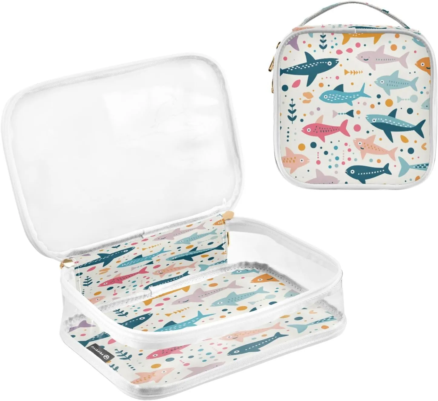 Transparent Travel Organizer Set (2-Pack) - Waterproof PVC Cosmetic & Toiletry Storage Bags with Double Zippers for Home, Trips, and Essentials Organization - Cute Illustration Shark (2)