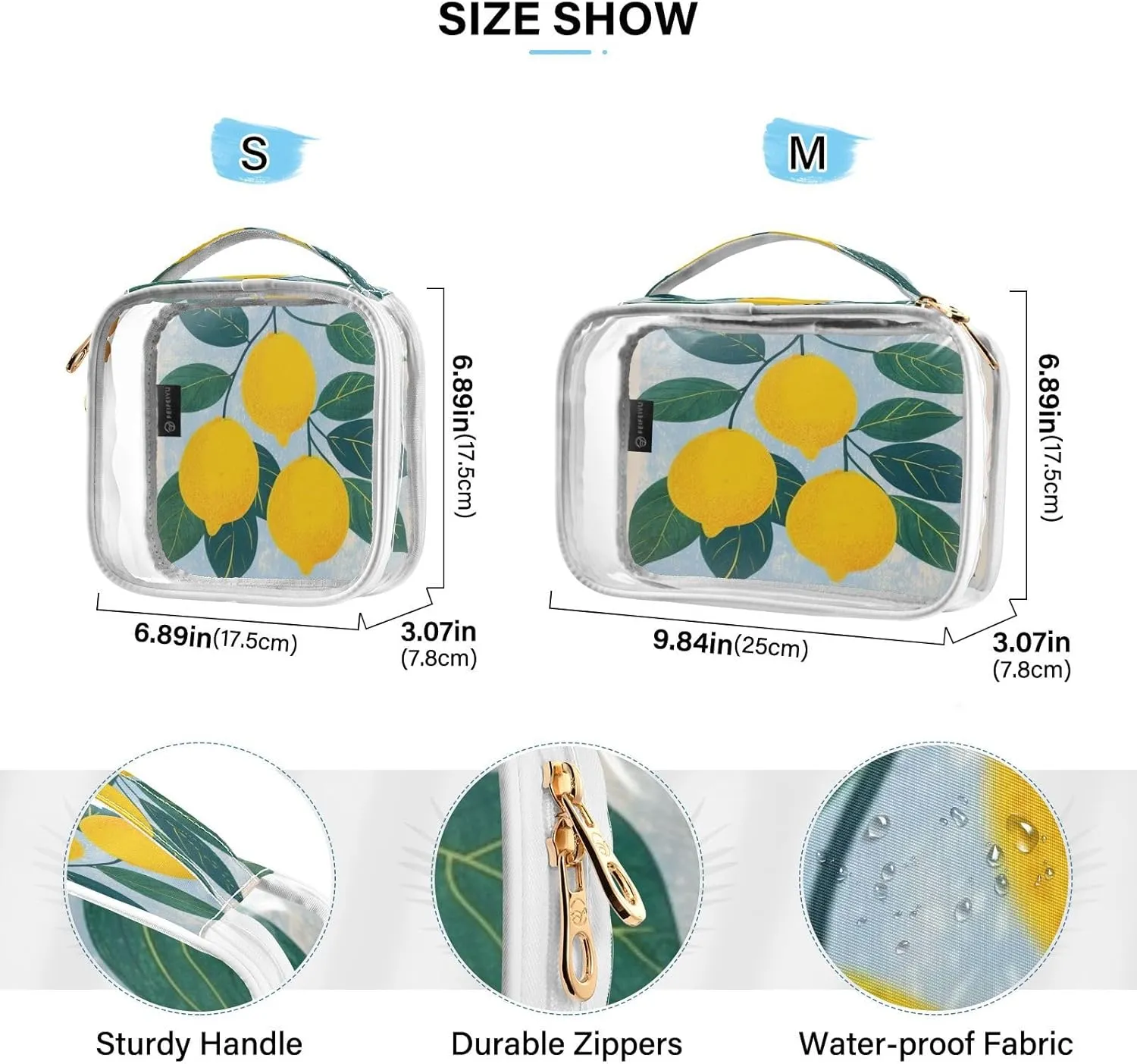 Transparent Travel Organizer Set (2-Pack) - Waterproof PVC Cosmetic & Toiletry Storage Bags with Double Zippers for Home, Trips, and Essentials Organization - Cute Lemon (3)