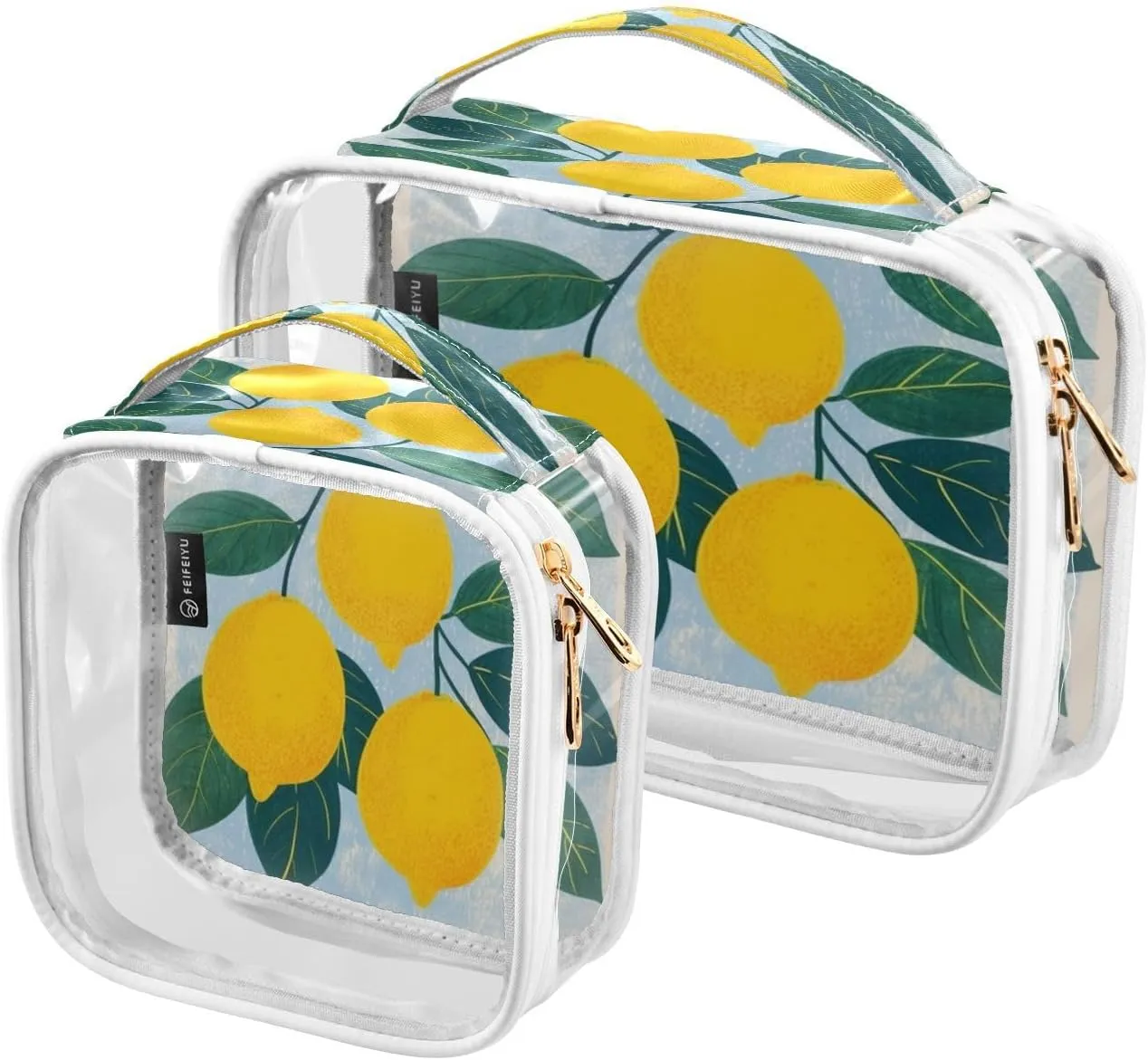 Transparent Travel Organizer Set (2-Pack) - Waterproof PVC Cosmetic & Toiletry Storage Bags with Double Zippers for Home, Trips, and Essentials Organization - Cute Lemon (3)